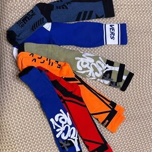 Bundle #1 (6) Assorted Graphic Athletic Socks - Blue, Orange, Red, Olive, Gray
